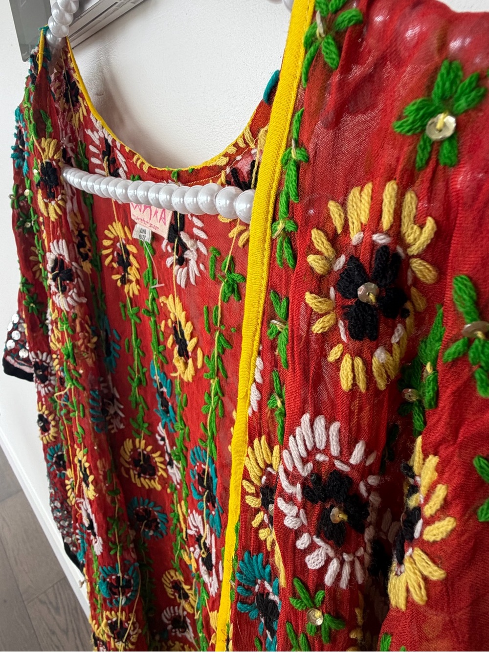 Boho Floral Patchwork Long Kimono Robe - Rust Multi - Picture 3 of 7
